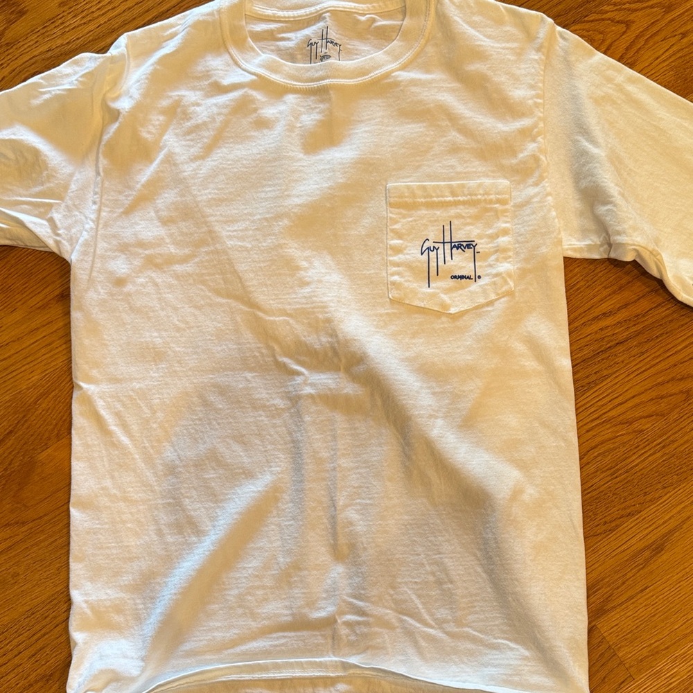 Guy Harvey white Pocket Long Sleeve tShirt with Blue Logo
